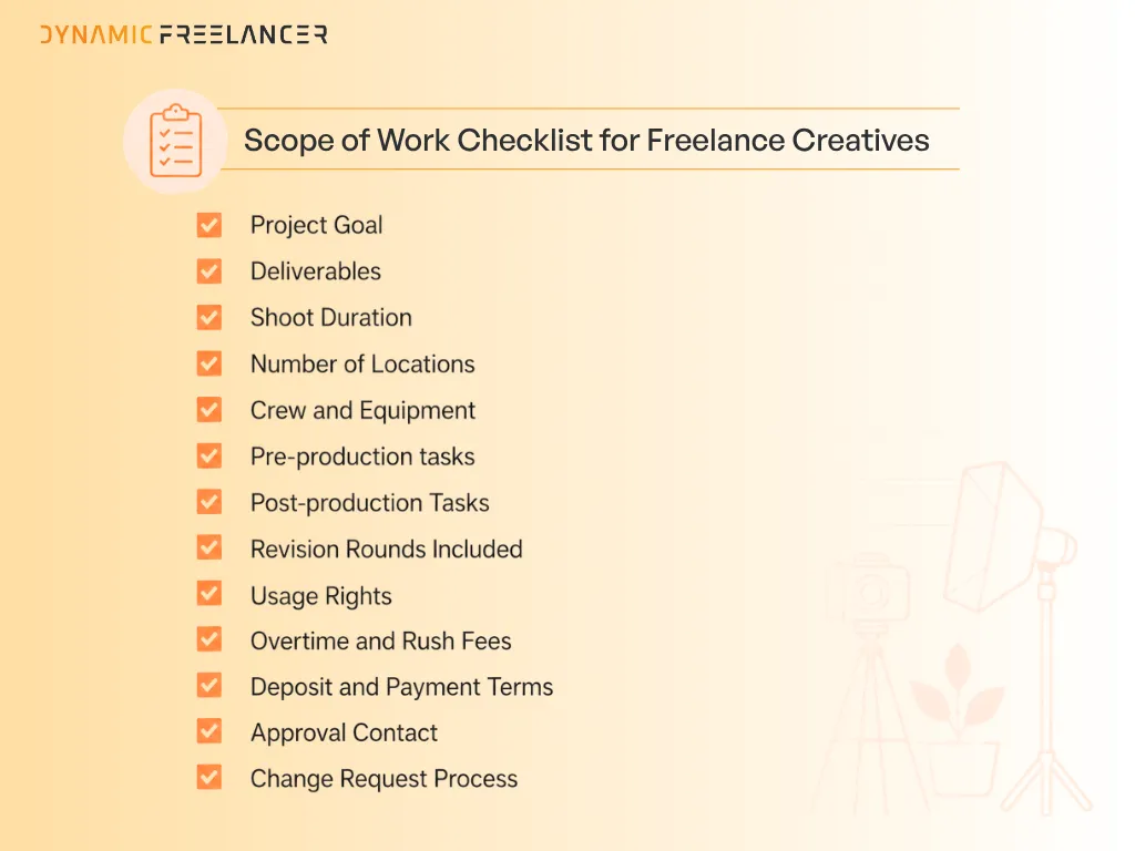 Scope Checklist for Freelance Creatives, Photographers, Videographers